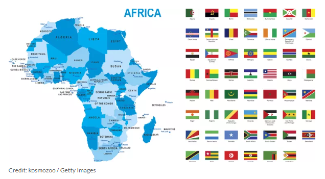 Africa Continental Map with National Flags